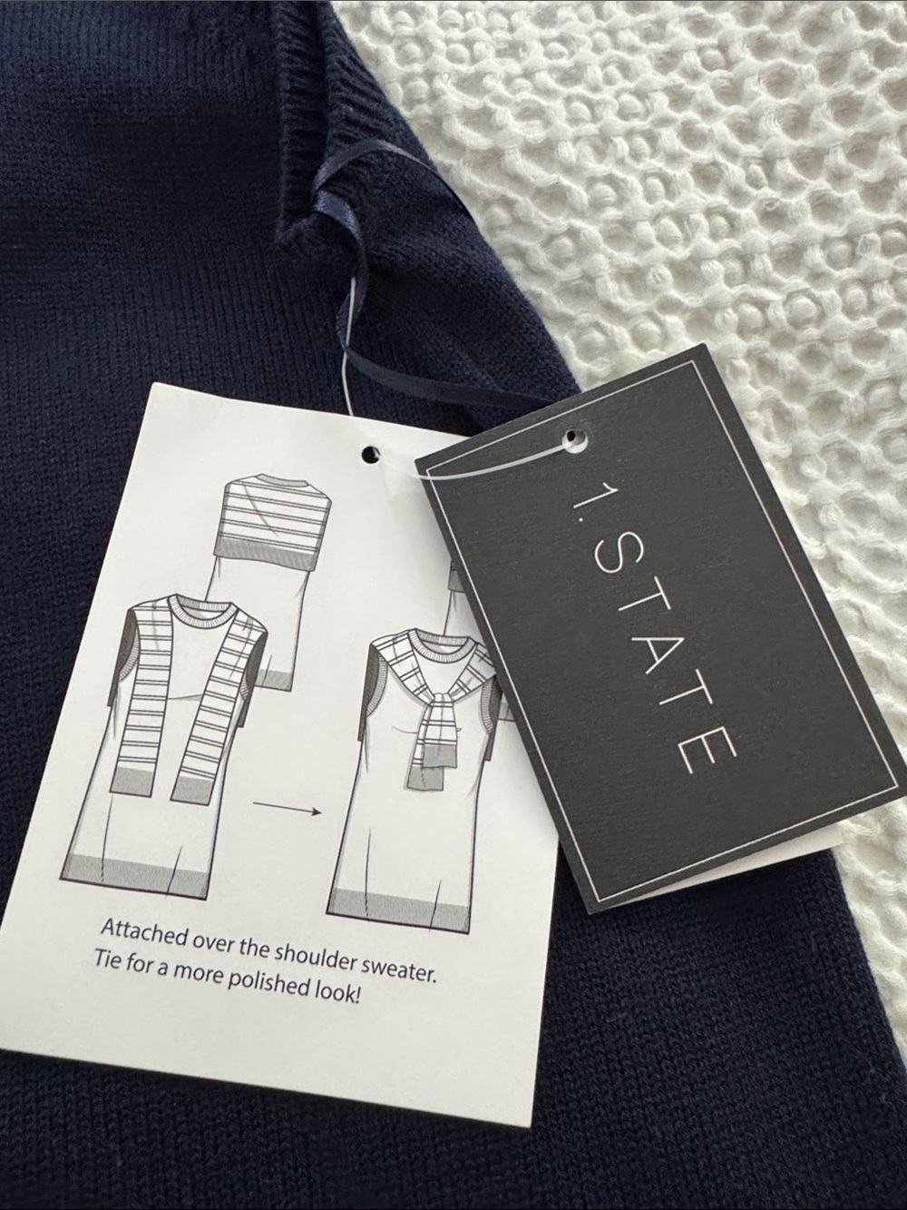 Navy Sleeveless Knit Dress with Striped Knit Scarf Detail - Picture 2 of 3